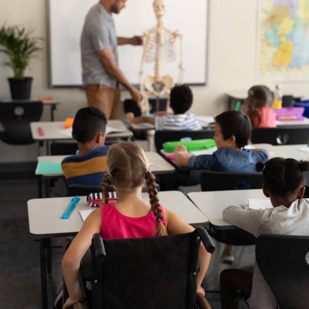 Disable schoolgirl studying in classroom