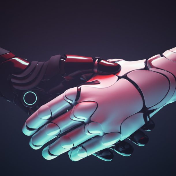 Robots handshake. Robotic hands gesture