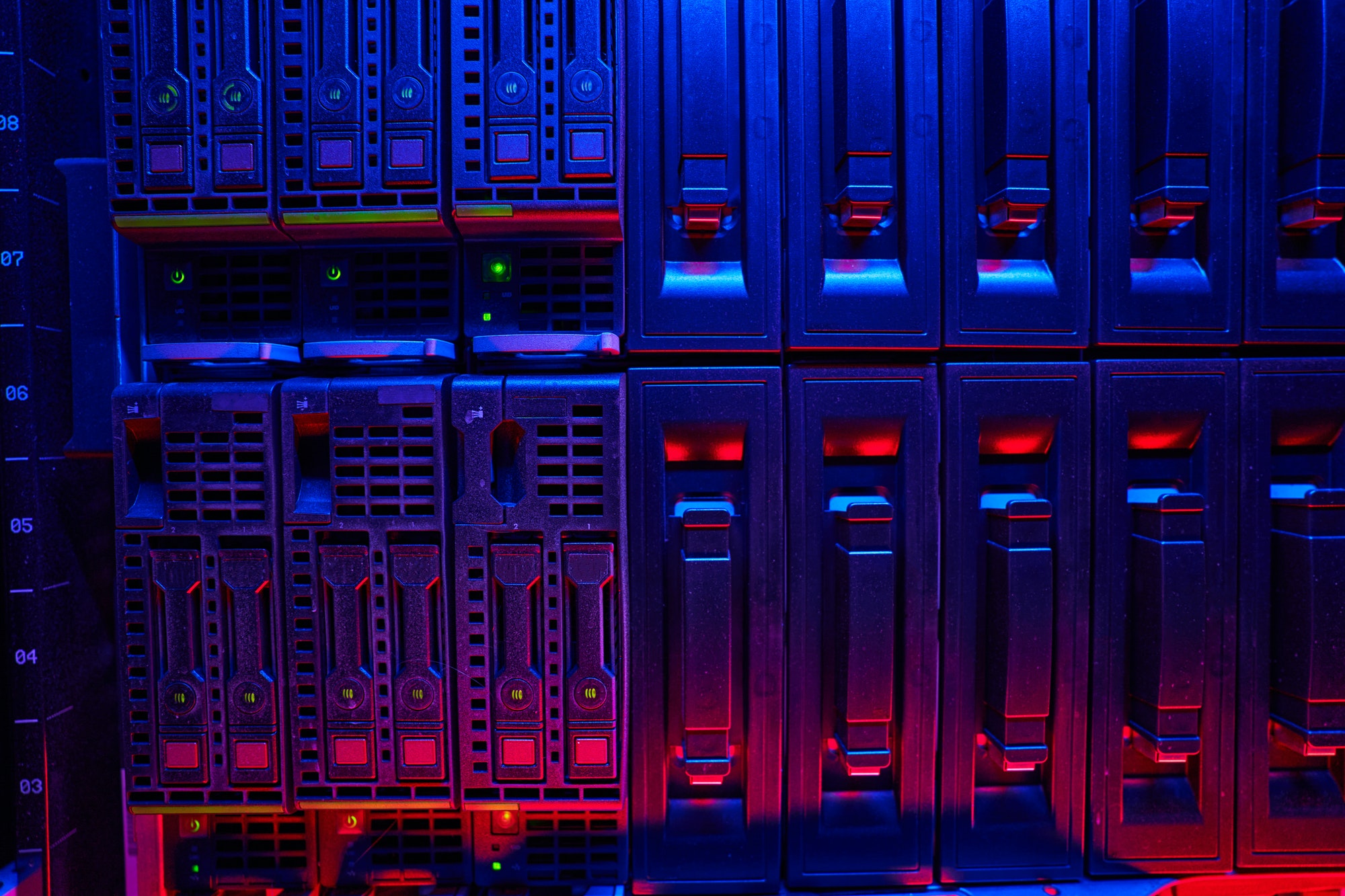 Modern high tech telecommunications operational super computer in server room
