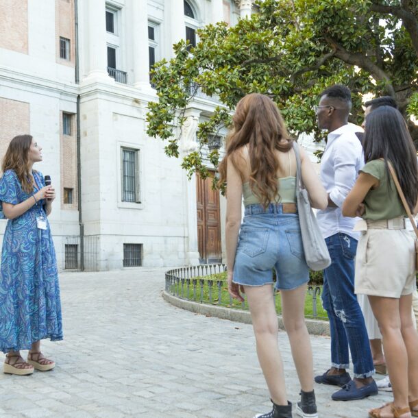 Tour guide and a group of friends