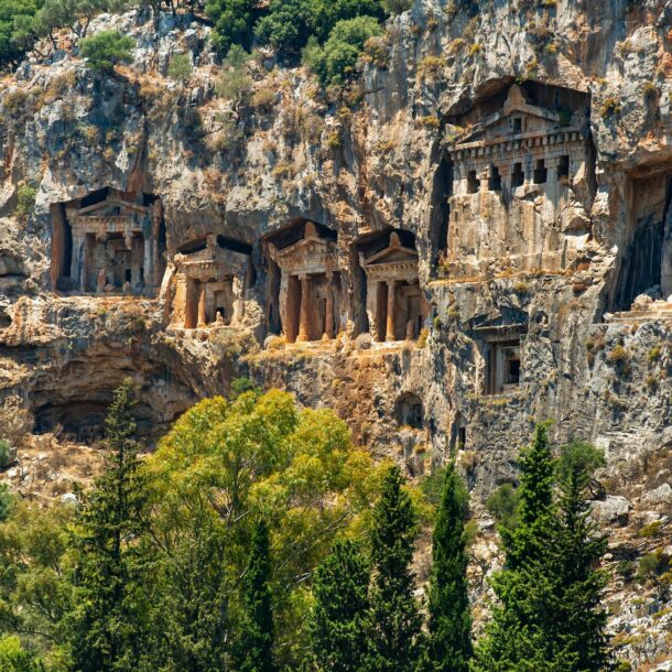 Famous Lycian Tombs of ancient Caunos city, Dalyan, Turkey