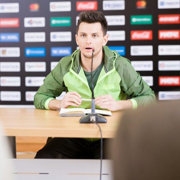 Handsome Soccer Player at Press Conference