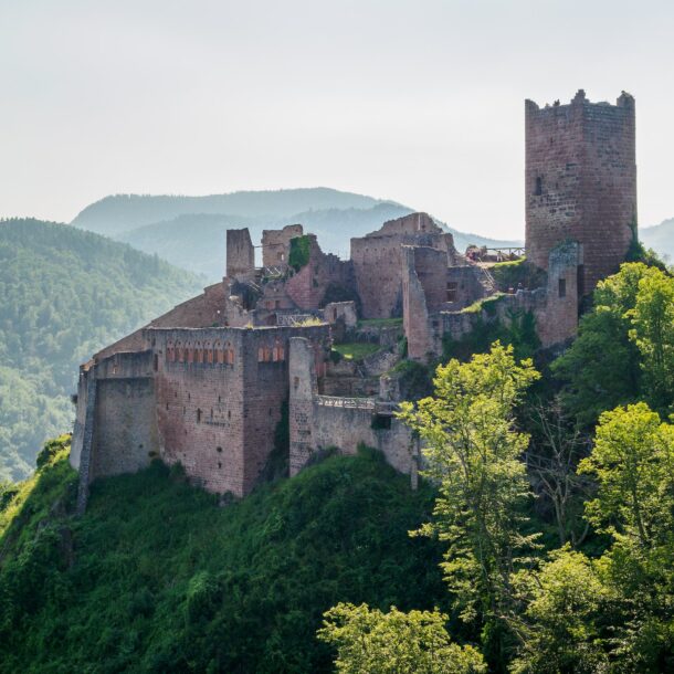 Majestic medieval castle Saint-Ulrich on the top of the hill, Alsace, France