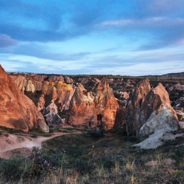 Unique geological formations in valley in Cappadocia