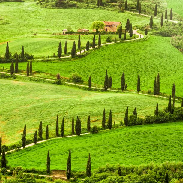 Winding road to agritourism in Italy on the hill