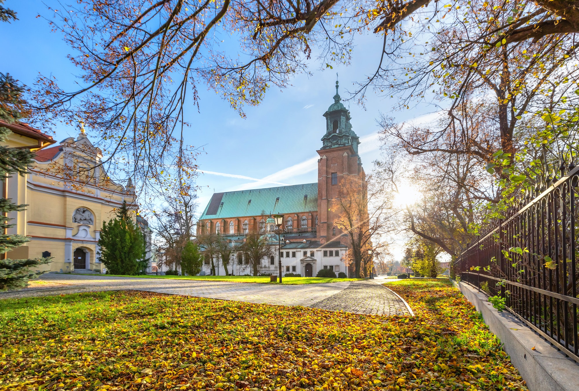 Autumn in Gniezno, Poland. View of Cathedral Basilica