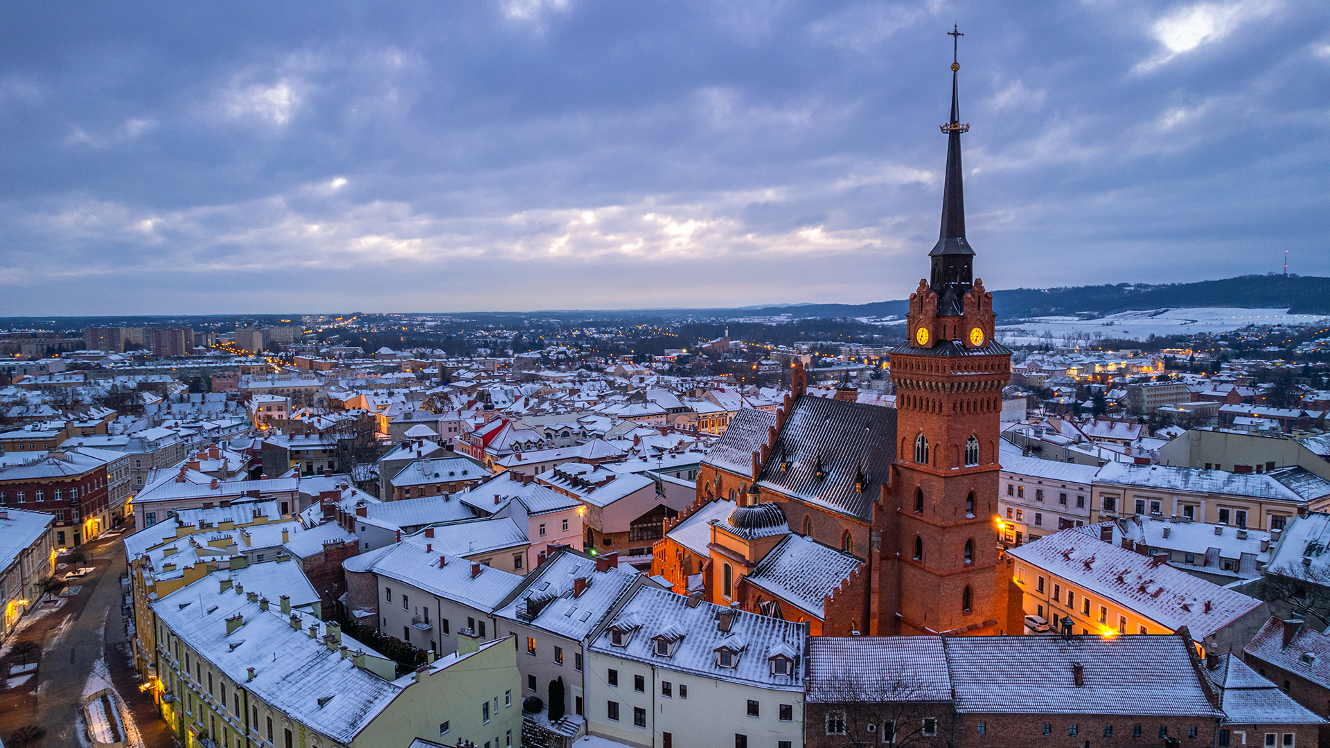 Tarnów małopolskie Panoram miasta, zima Townscape, Aerial drone view in winter.
